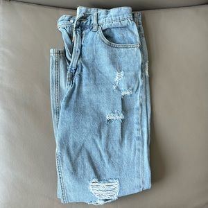Ripped Light Wash Mom Jeans